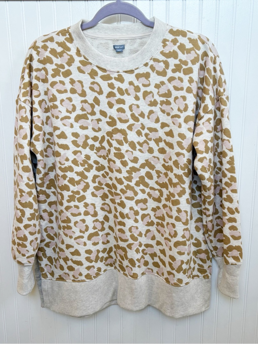 Aerie Leopard Print Oversized Sweatshirt Women’s XS Desert Sand Beige NEW